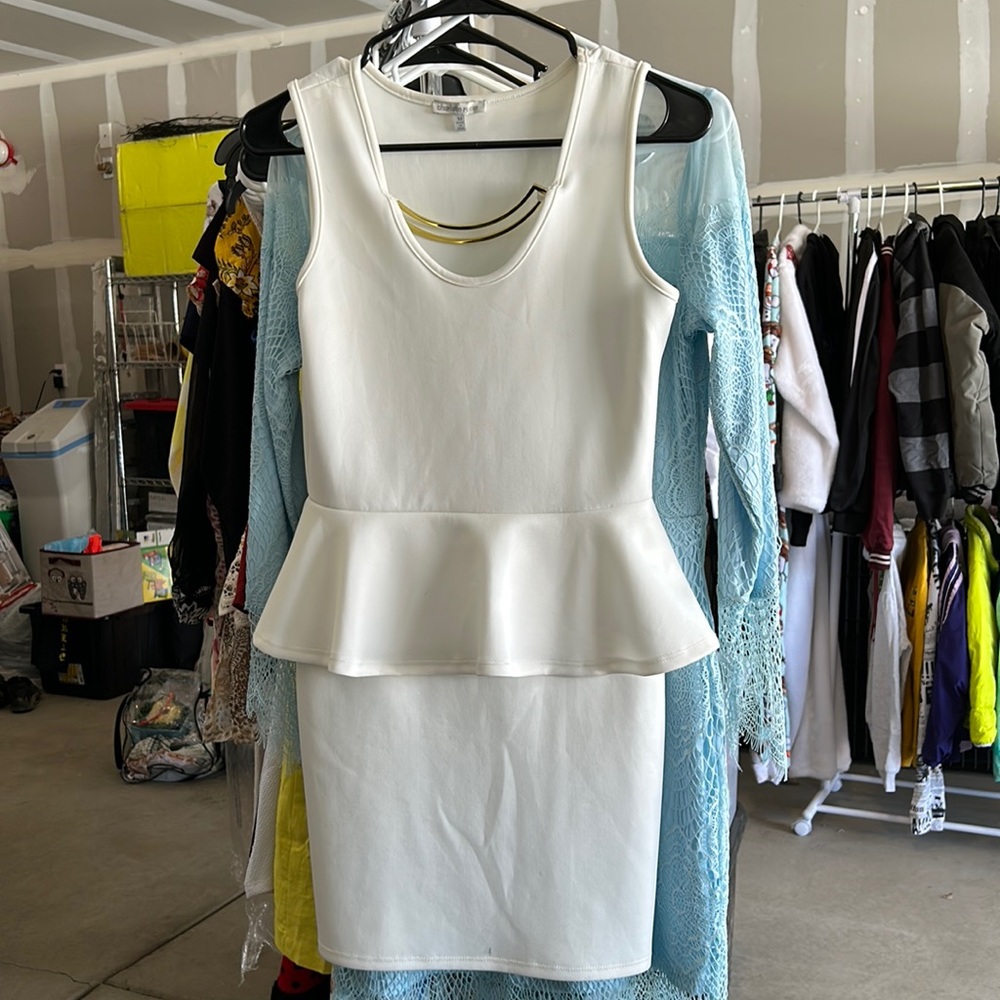 White pep top dress with gold collar